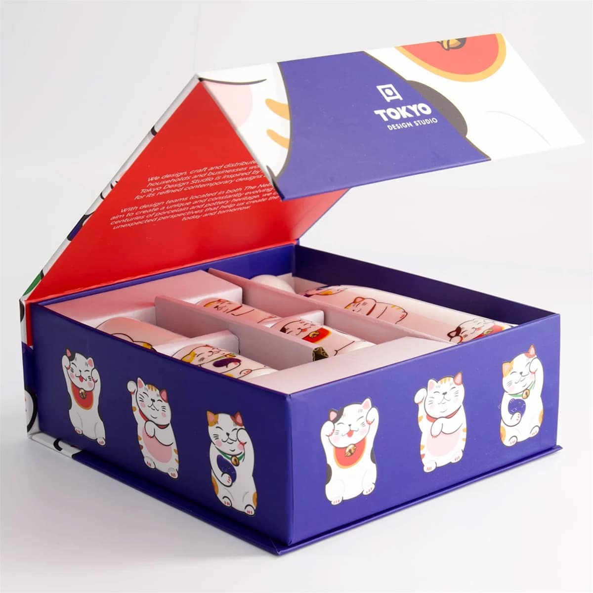 Sake sett, 4 kopper + karaffel "Kawaii Lucky Cat" - Tokyo design studio bilde 3