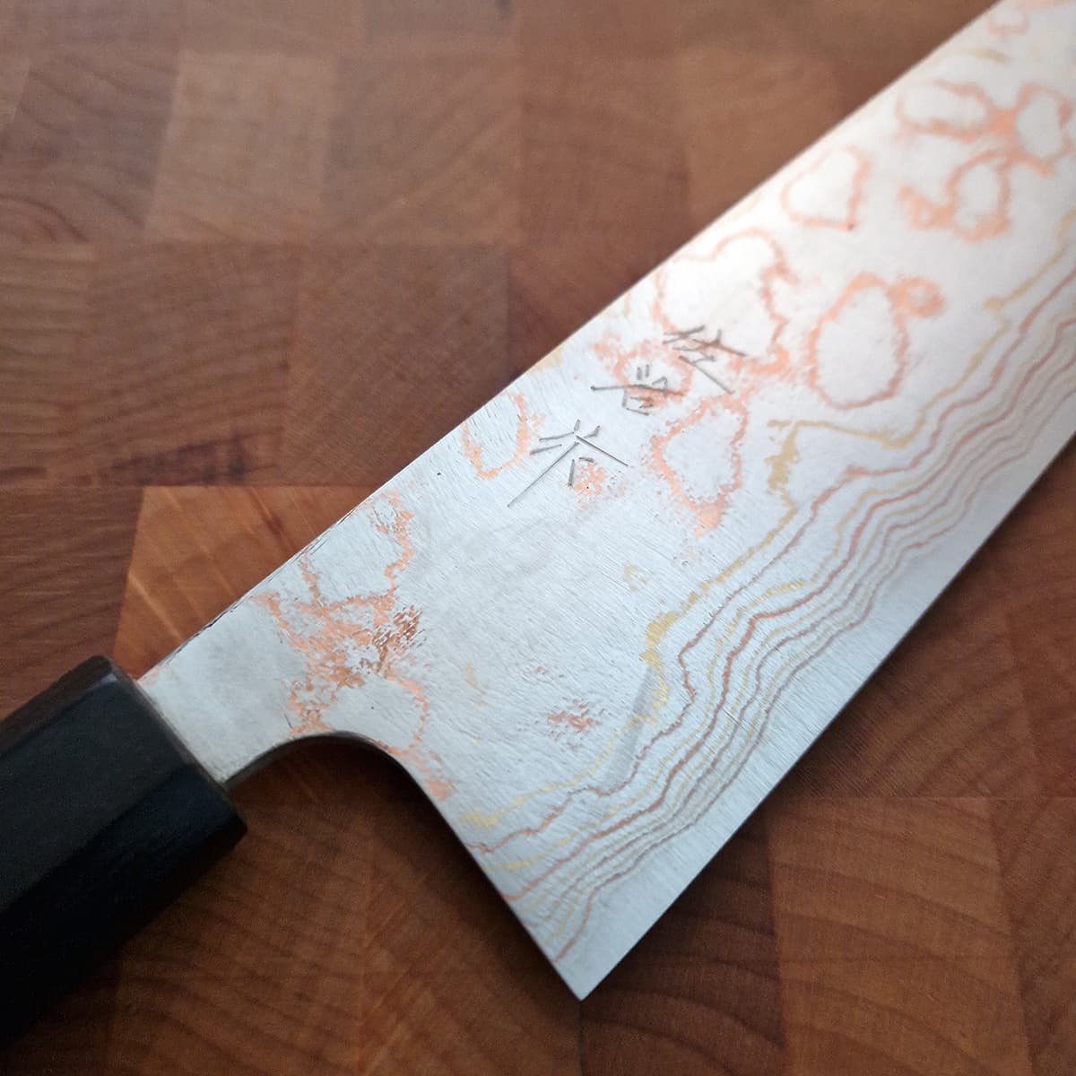 16,5cm Grønnsakskniv (Nakiri) "Rainbow" damask, japansk håndtak, AOII - SAJI bilde 4