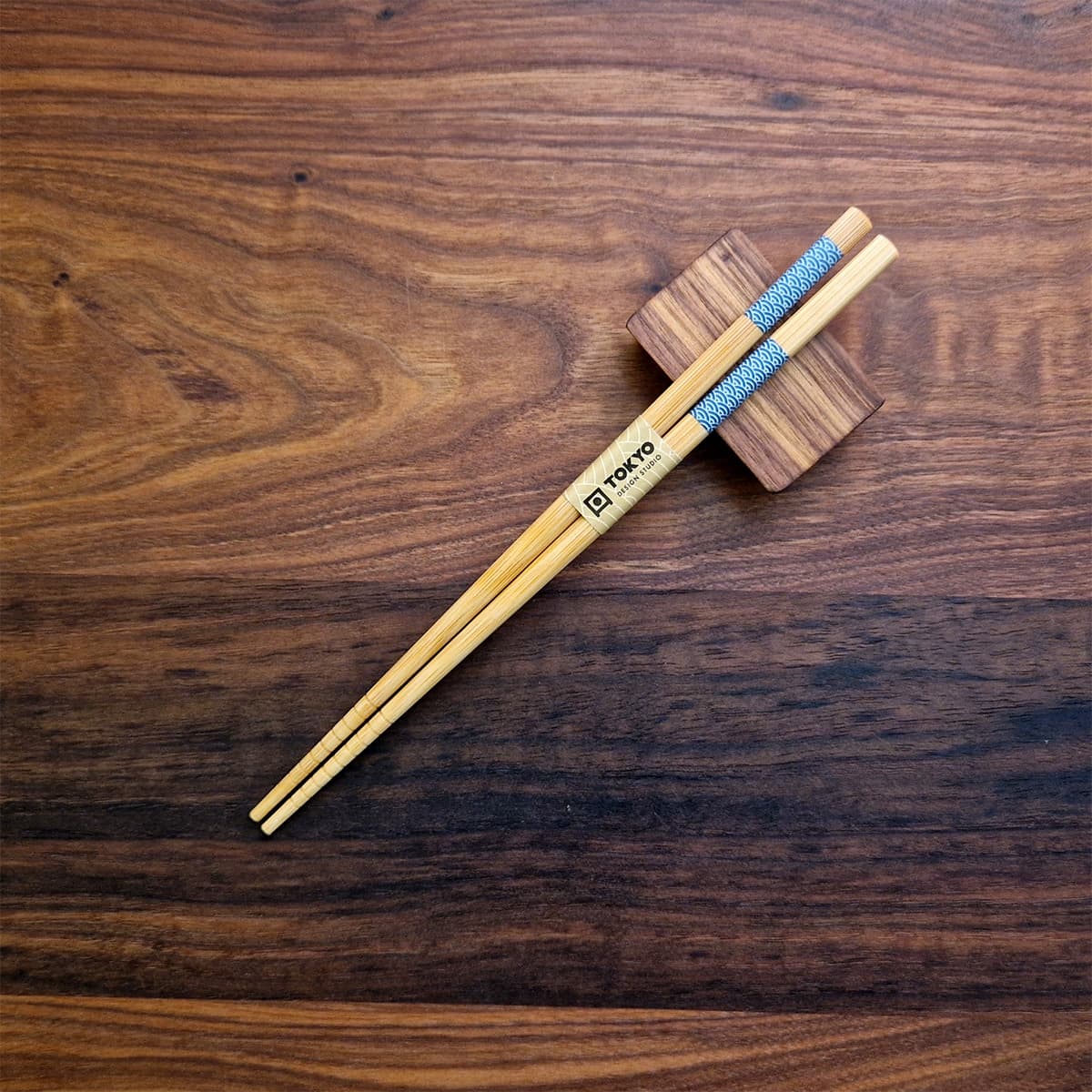 Spisepinner 5 par, Brun med blå dekor - Tokyo design studio