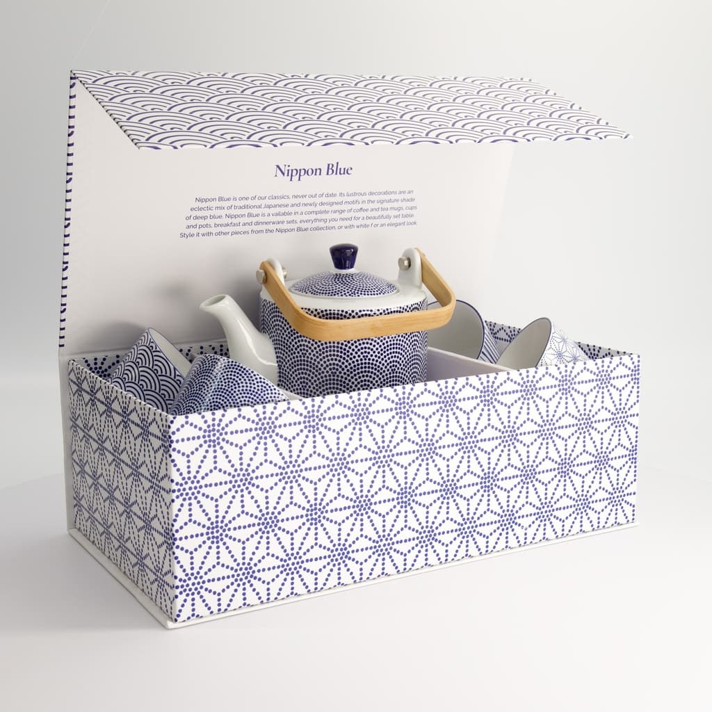 Nippon Blue Te sett i gaveeske, tekanne og 4 tekopper - Tokyo design studio bilde 3