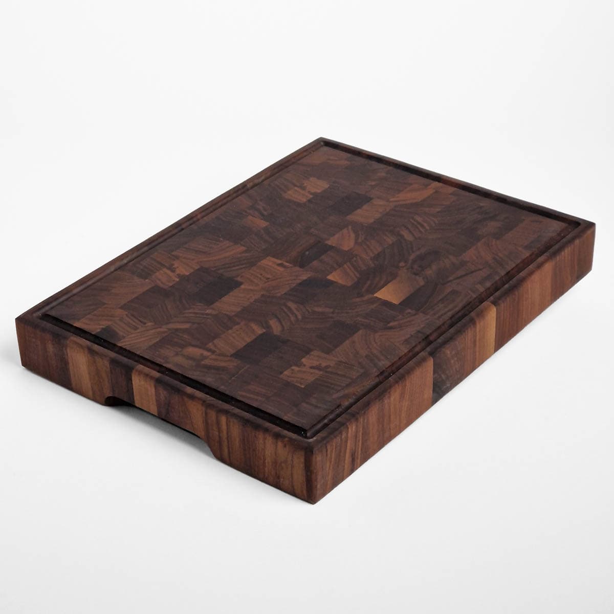 Skjærebrett (40 x 30 x 5cm) - endeved, stående stav m/rand, valnøtt bilde 3