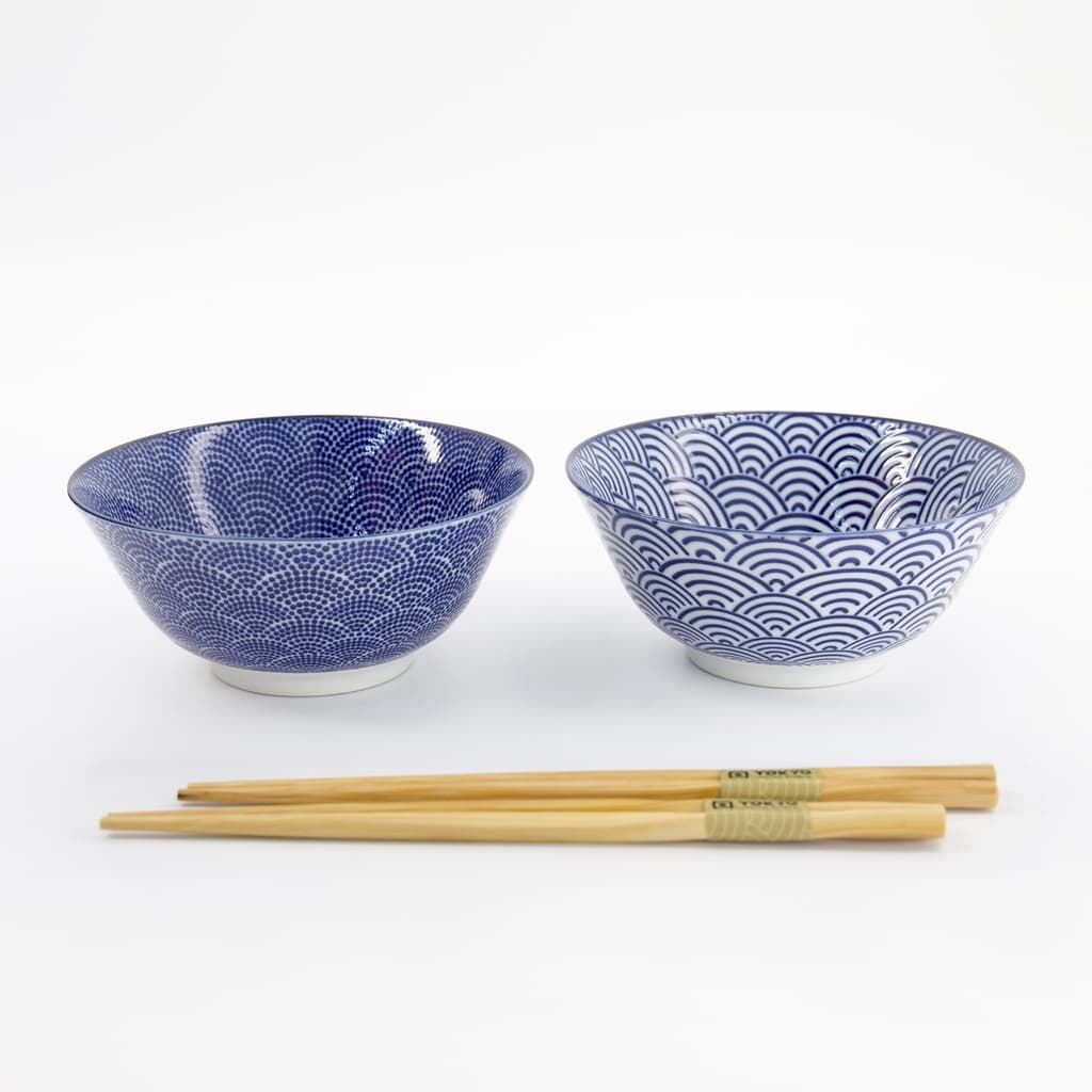Gavesett, Tayo skål 2stk, m/Spisepinner "wave + dots" 15.2x6.7cm - Tokyo Design Studio bilde 3
