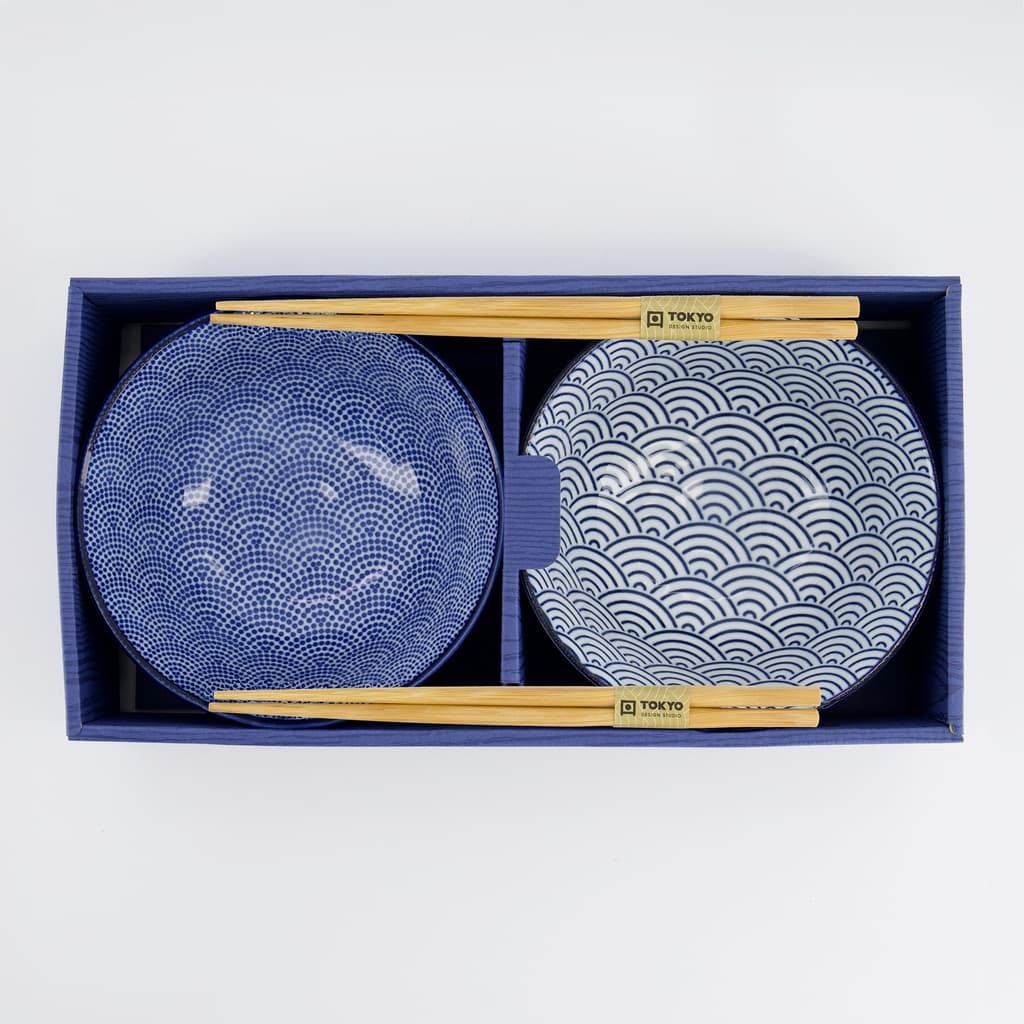 Gavesett, Tayo skål 2stk, m/Spisepinner "wave + dots" 15.2x6.7cm - Tokyo Design Studio bilde 6