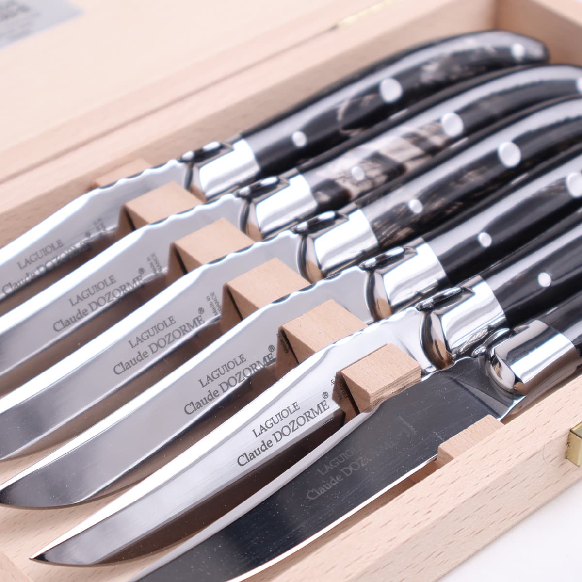 Biffkniver 6. stk svart horn - Claude Dozorme Laguiole bilde 4