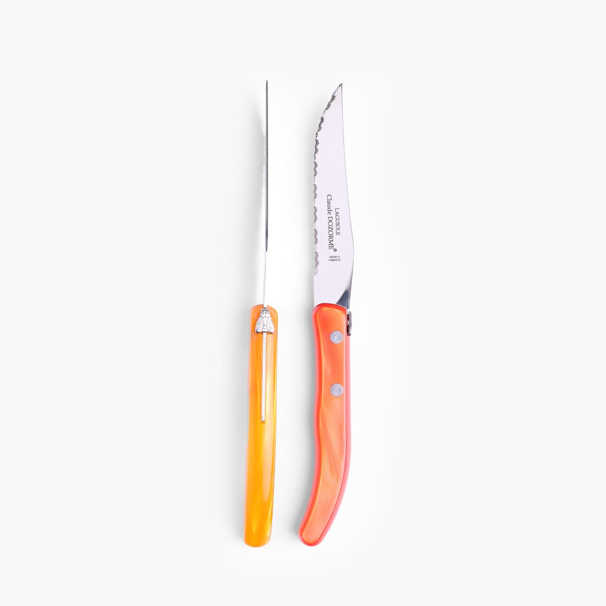 Biffkniver 6. stk rosa/oransje plast - Claude Dozorme Laguiole bilde 3