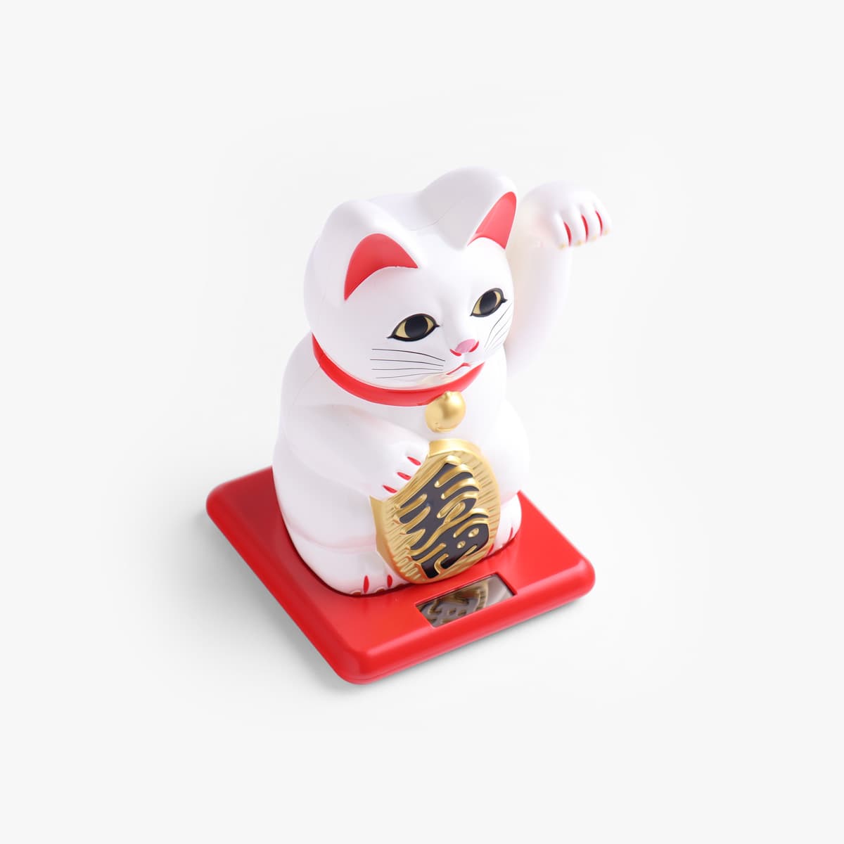 Lucky Cat, liten (16cm høy), solcelle, hvit - KOKUSAI bilde 3