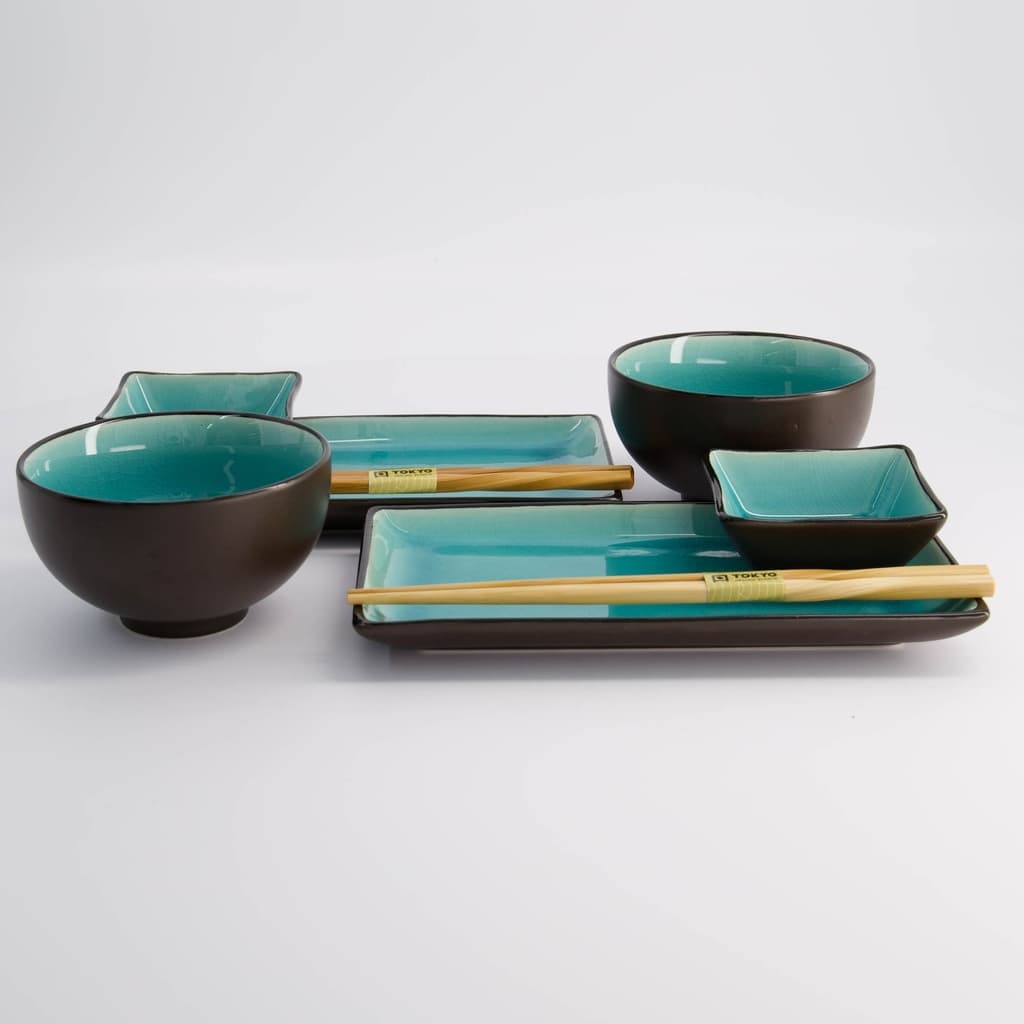 Glossy turkis sushisett 8 deler i gaveeske - Tokyo design studio