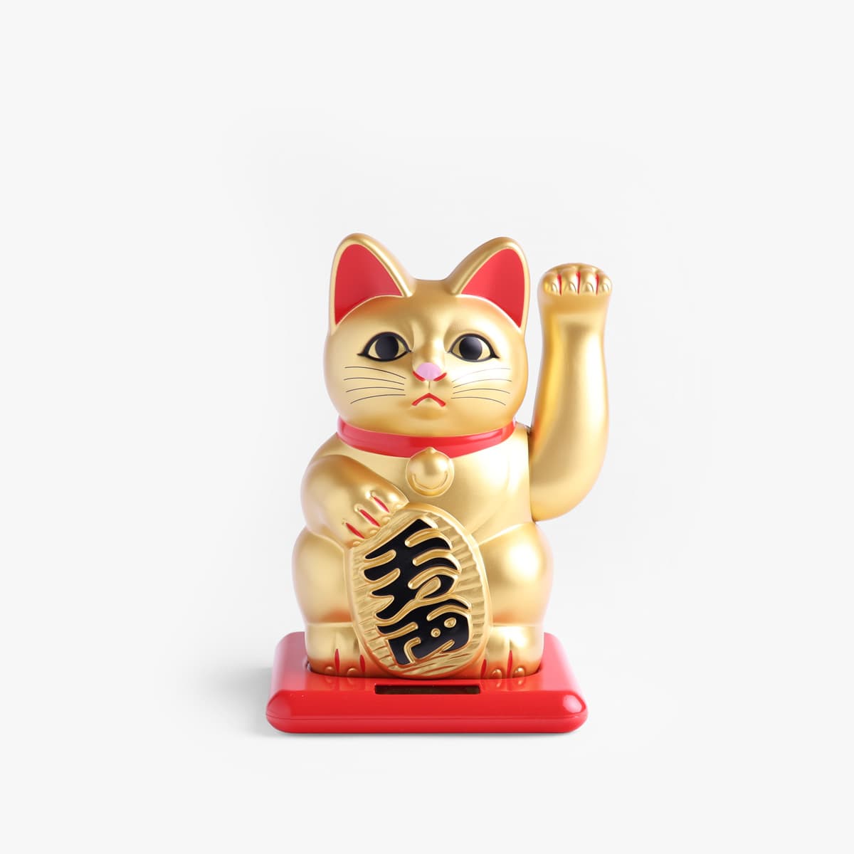 Lucky Cat, liten (16cm høy), solcelle, gull - KOKUSAI