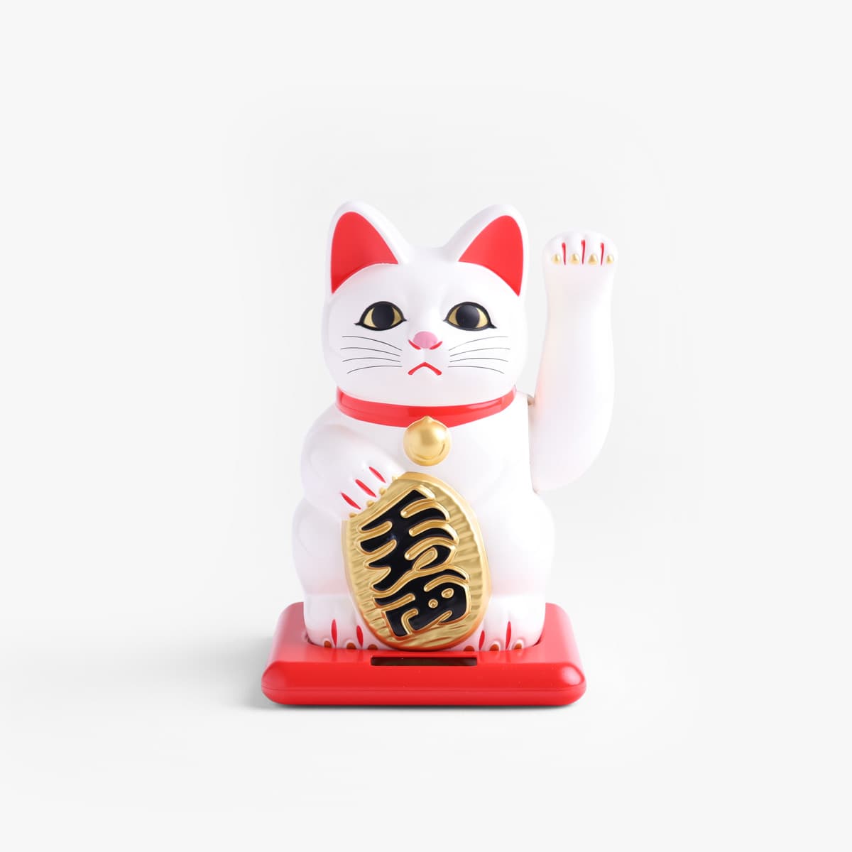 Lucky Cat, liten (16cm høy), solcelle, hvit - KOKUSAI