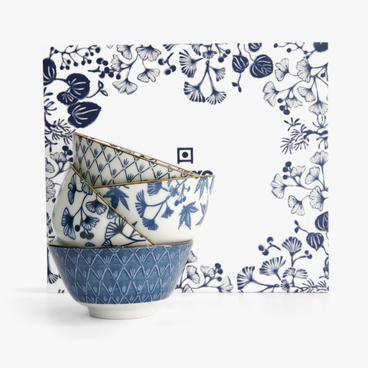 Flora Japonica Ris Skåler, Gaveeske 4 stk blandet mønster - Tokyo design studio
