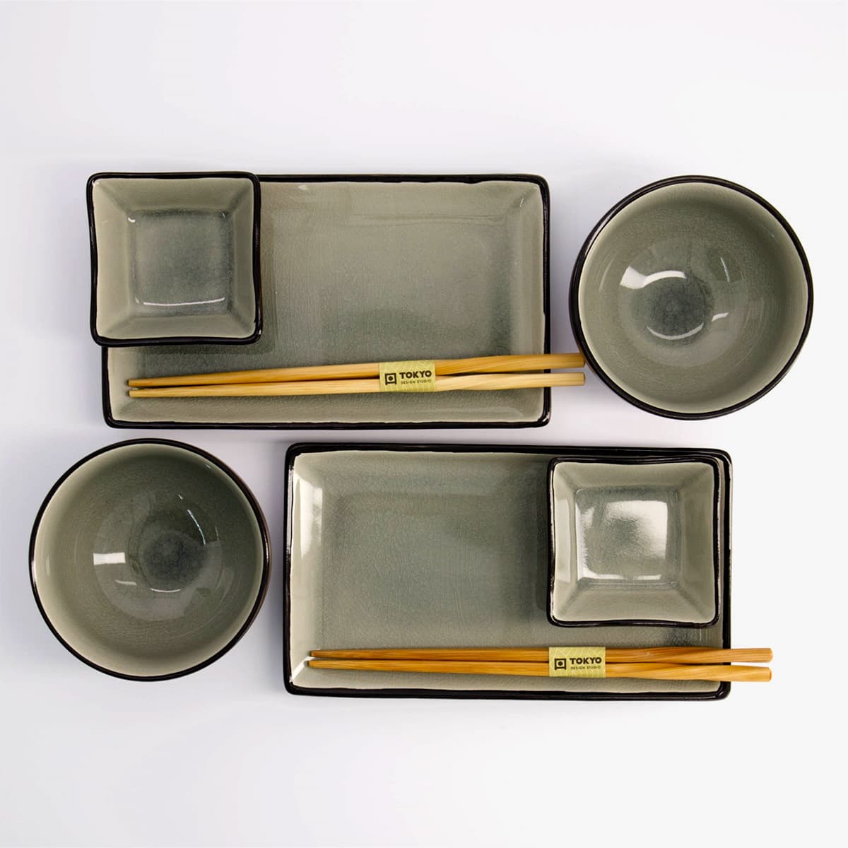 Glossy Grå sushisett 8 deler i gaveeske - Tokyo design studio